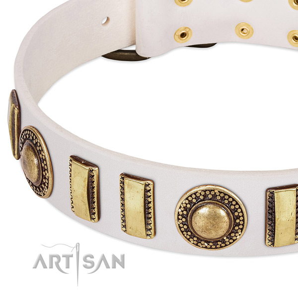 Soft full grain genuine leather dog collar with corrosion resistant D-ring