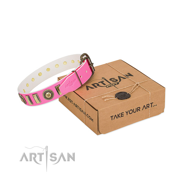 Strong full grain genuine leather dog collar created for your canine