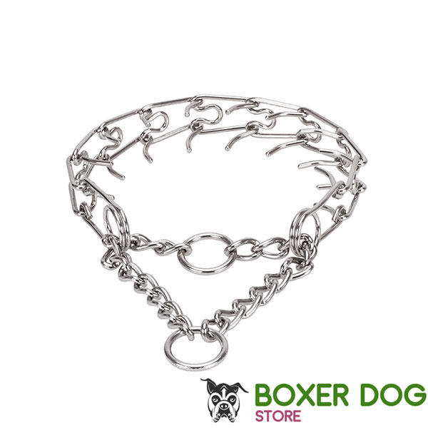 Pinch collar of corrosion resistant stainless steel for badly behaved pets