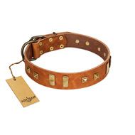 "Sand of Time" FDT Artisan Tan Leather Boxer Collar with Old Bronze-like Studs and Plates