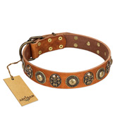 "Golden Epoch" FDT Artisan Tan Leather Boxer Collar with Old Bronze-plated Medallions and Conchos