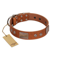 "Great Obelisk" Handcrafted FDT Artisan Tan Leather Boxer Collar with Large Plates and Pyramids