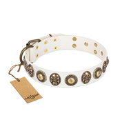 "White Delight" FDT Artisan White Leather Boxer Collar with Exclusive Embelishments  "White Delight" FDT Artisan White Leather Boxer Collar with Exclusive Embelishments