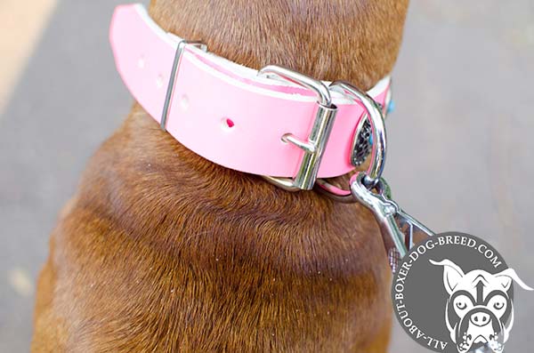 Comfortable Pink Leather Collar for Boxer