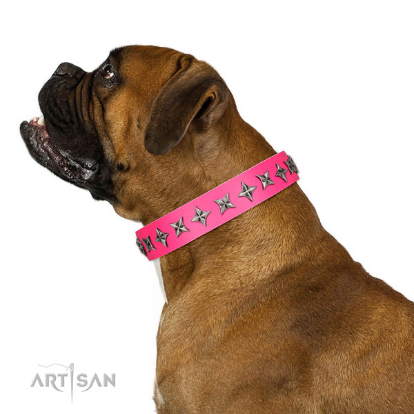 High quality full grain leather dog collar with impressive decorations