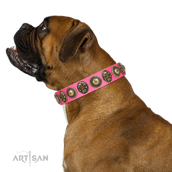 Trendy full grain natural leather collar for your beautiful four-legged friend