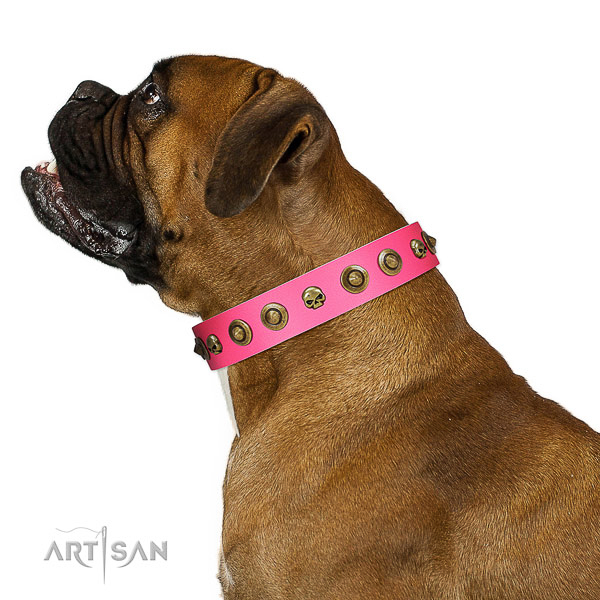 Fashionable natural leather dog collar with studs