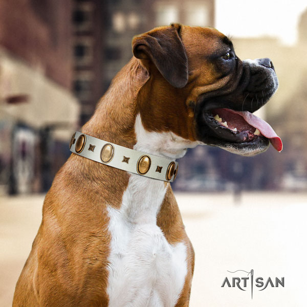 Boxer genuine leather dog collar for easy wearing