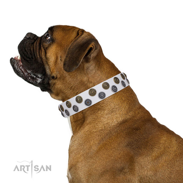 Boxer easy wearing leather dog collar for easy wearing