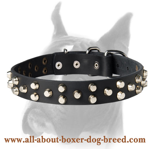 Genuine Leather Studded Pet Dog Collars Heavy Duty for Medium Large Dogs Boxer 