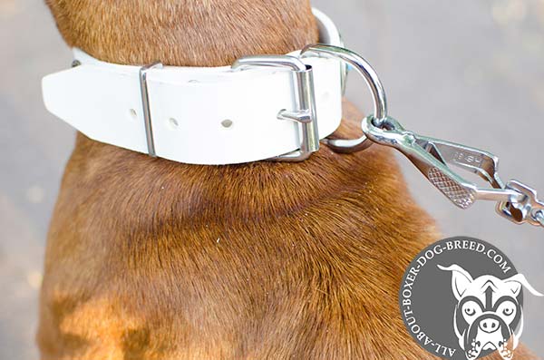 Comfortable White Leather Collar for Boxer