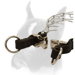 Prong Collar with Leather Part and Quick Release Buckle