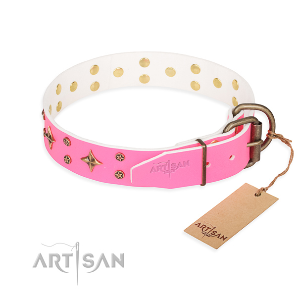Stylish walking genuine leather collar with decorations for your dog