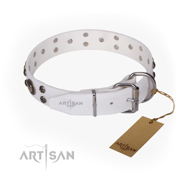 Handy use full grain genuine leather collar with embellishments for your doggie