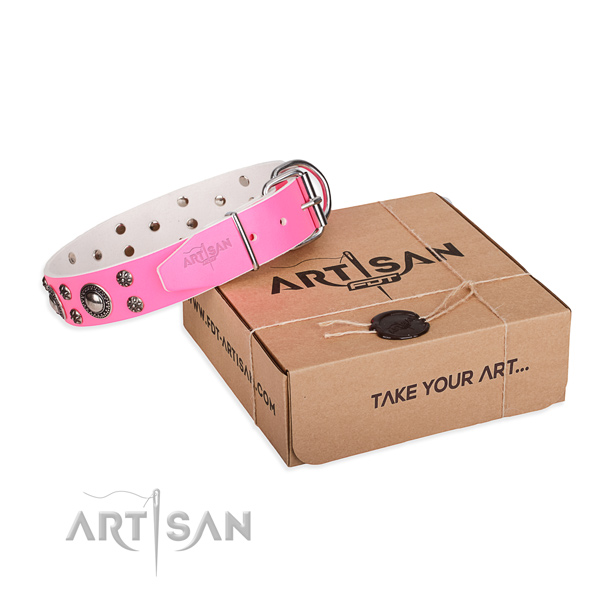 Fine quality natural genuine leather dog collar for stylish walking