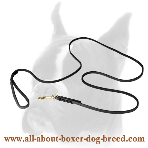 Leather Leash for Boxer with Brided Decoration - Click Image to Close