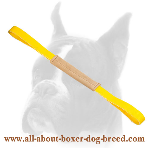 Dog bite tug made of leather with two handles for Boxer