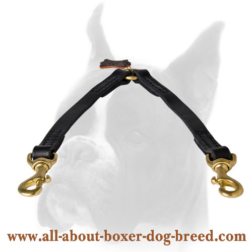 Convenient leather Boxer coupler for walking 2 dogs