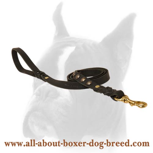 Leather Dog Leash 3/4 inch (20 mm) in width decorated with Studs and Braids