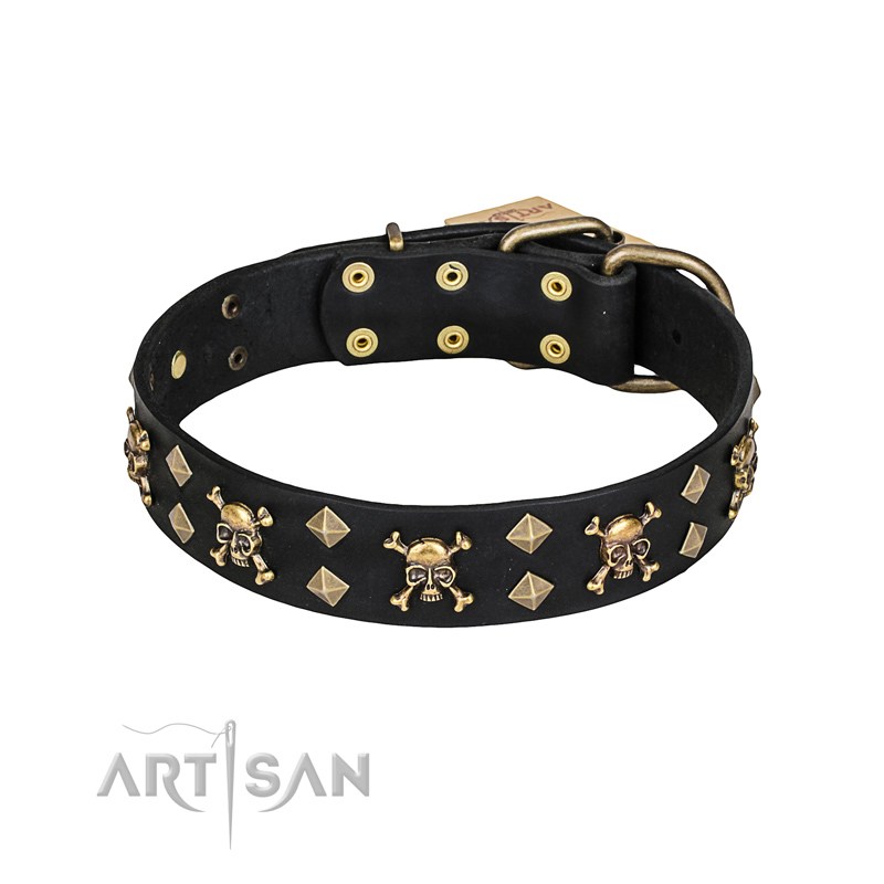 'Jolly Rojer' FDT Artisan Boxer Leather Dog Collar with Skulls and Studs