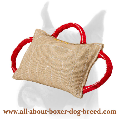 Dog bite pad made of jute with 3 handles