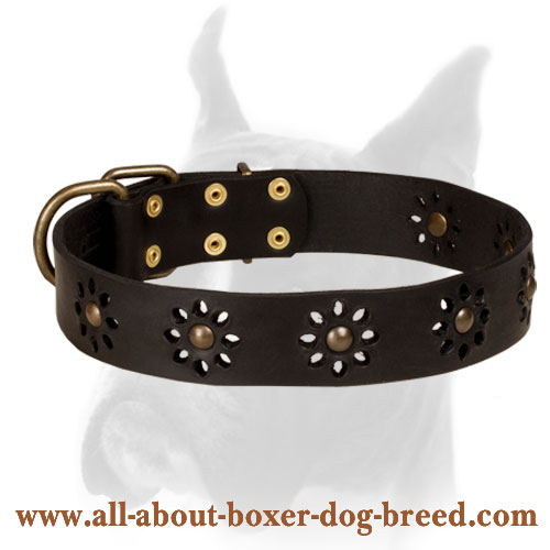 Spring Mood Leather Boxer Collar with Flower Design - Click Image to Close