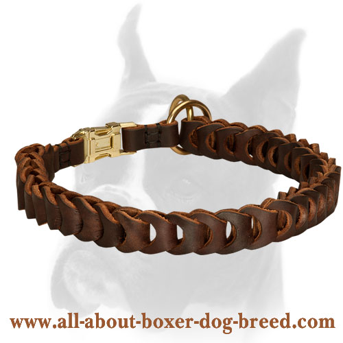 Braided leather choke Boxer collar with quick release buckle for training and walking