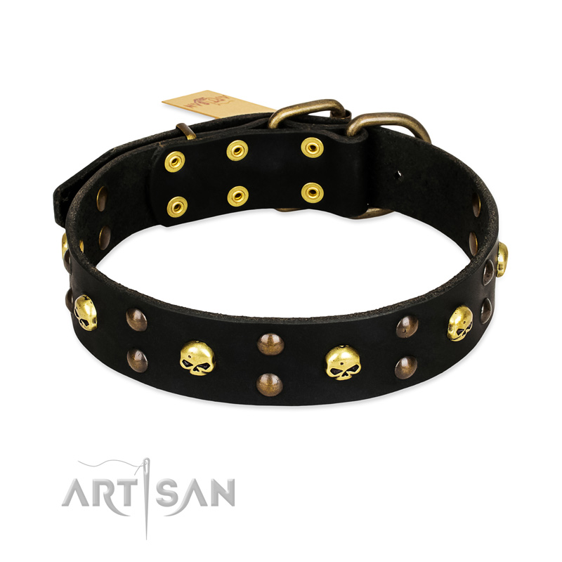 FDT Artisan 'Heavy Metal' Leather Boxer Collar with Skulls and Half-Balls 1 1/2 inch (40 mm)