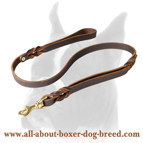 Stylish braided Boxer leather leash with additional handle