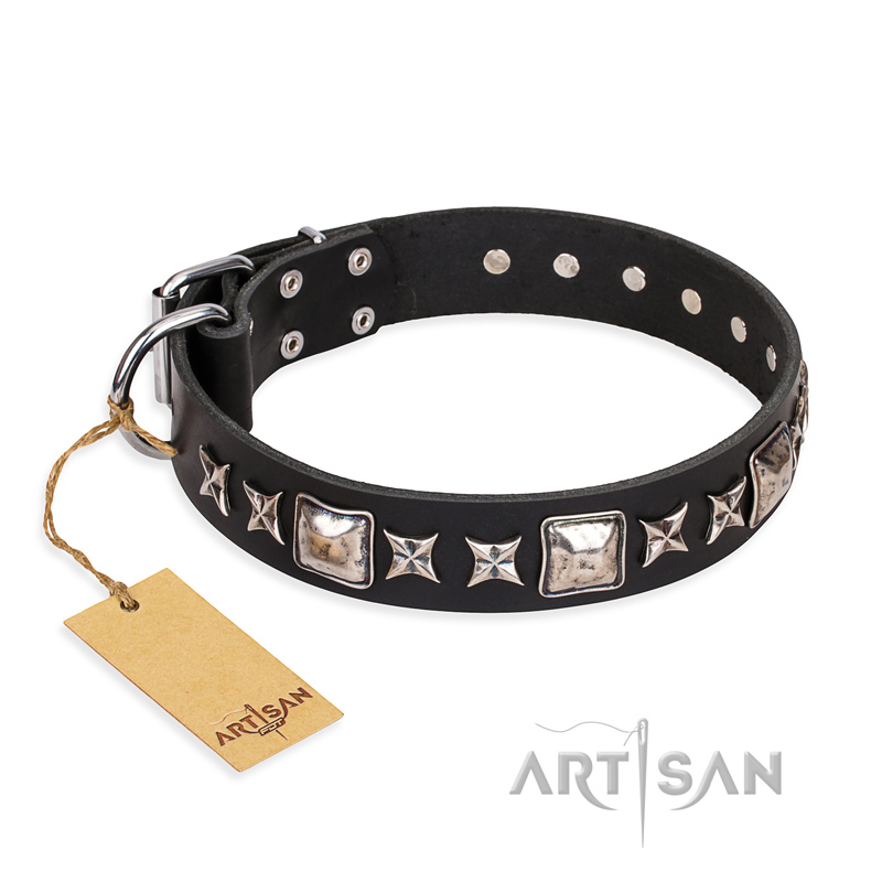 'Space Walk' FDT Artisan Black Leather Boxer Collar with Adornments