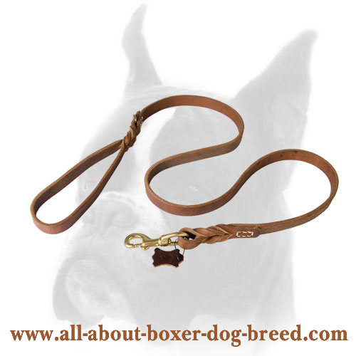 Professional Boxer Leash Made of Latigo Leather for Training