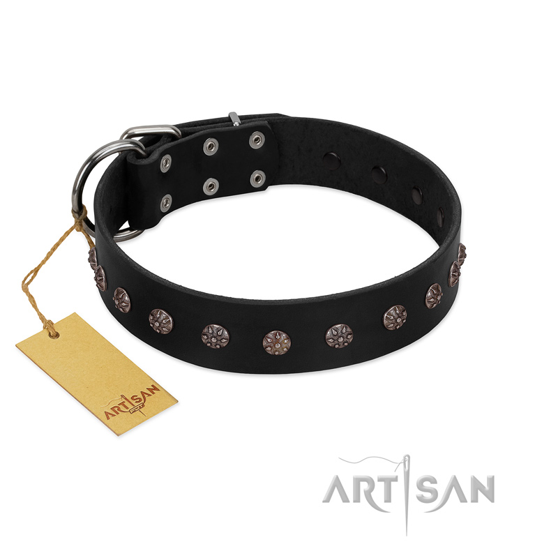 "Flower Rhapsody" FDT Artisan Premium Quaulity Black Leather Boxer Collar