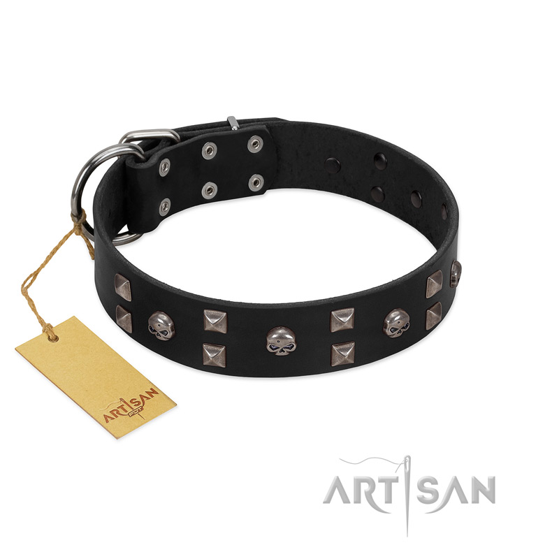 "Fire Eyes" Designer Handmade FDT Artisan Black Leather Boxer Collar