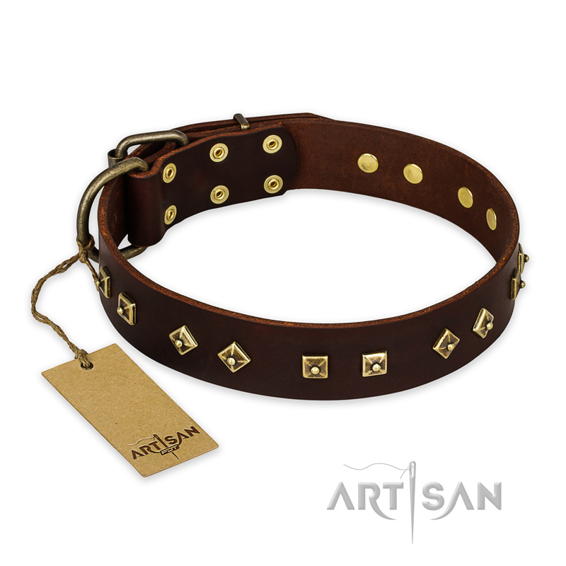 "Fashion Studs" FDT Artisan Decorated Leather Boxer Collar with Old Bronze-Plated Steel Hardware