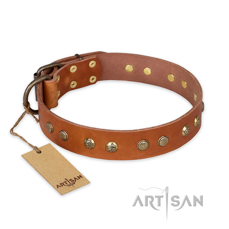 "Spring Flavor" FDT Artisan Adorned Leather Boxer Collar with Old Bronze-Plated Engraved Studs