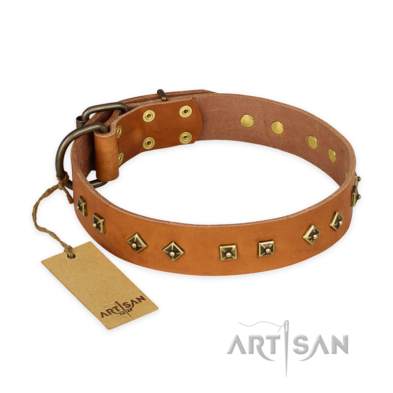 "Autumn Story" FDT Artisan Leather Boxer Collar with Old Bronze Look Studs - Click Image to Close