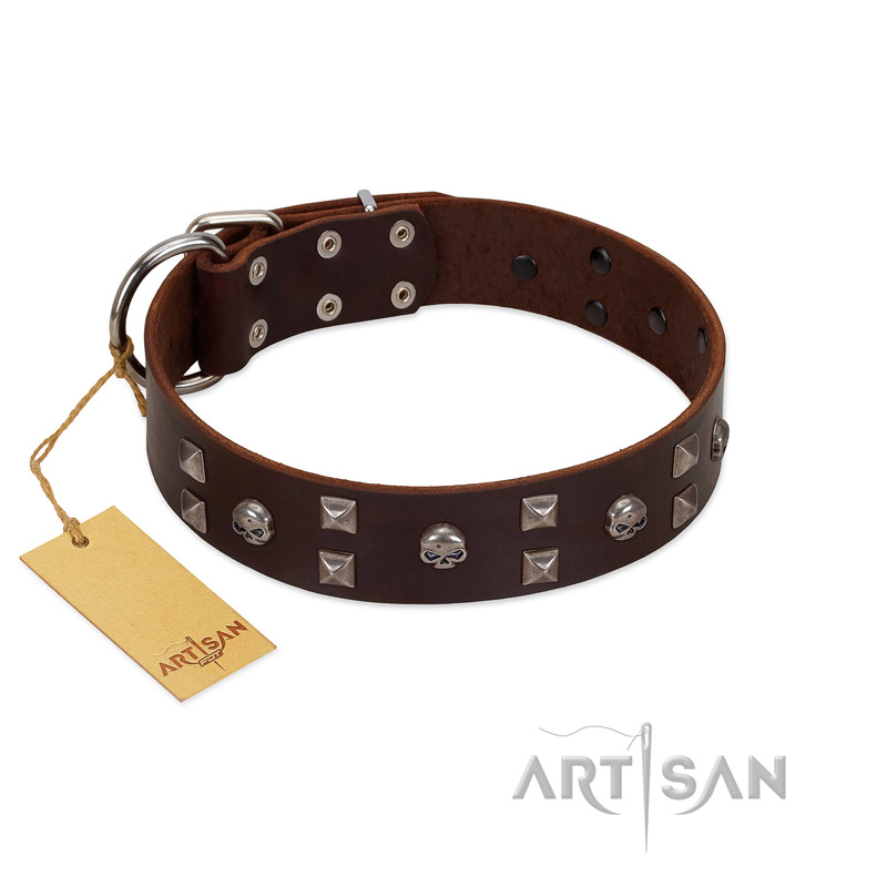 "Brown Shadow" Designer Handmade FDT Artisan Brown Leather Boxer Collar - Click Image to Close