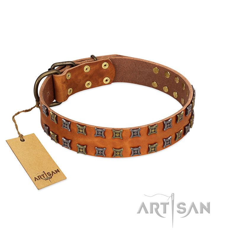 "Terra-cotta" FDT Artisan Tan Leather Boxer Collar with Two Rows of Studs